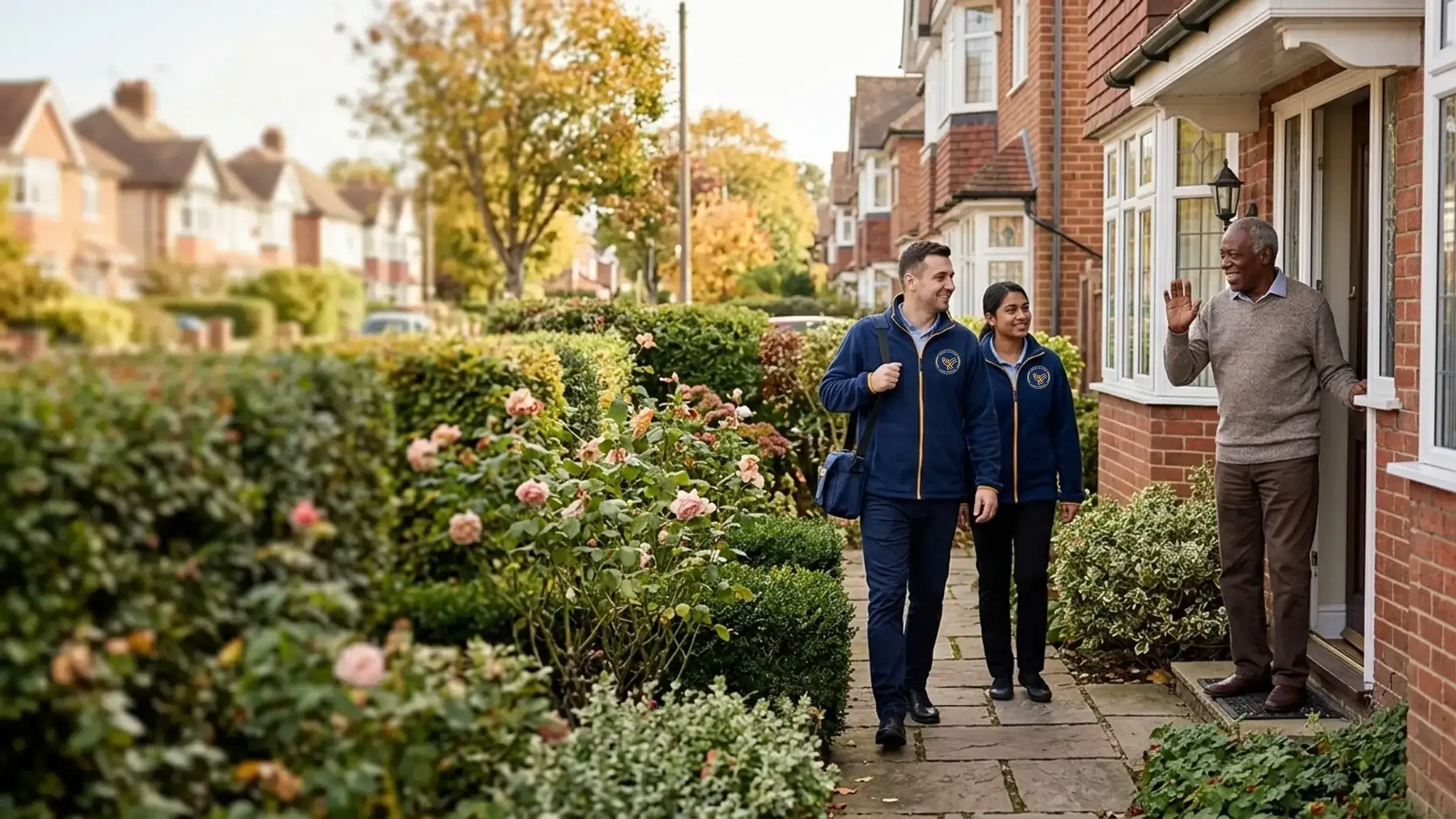 Angel & Star carer arriving for a home care visit in a residential street near Nuneaton, Warwickshire