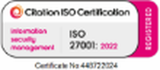 Citation ISO Certification: ISO 27001:2022 information security management, registered, certificate no. 448722024