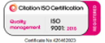 Citation ISO Certification: ISO 9001:2015 quality management, registered, certificate no. 620462023