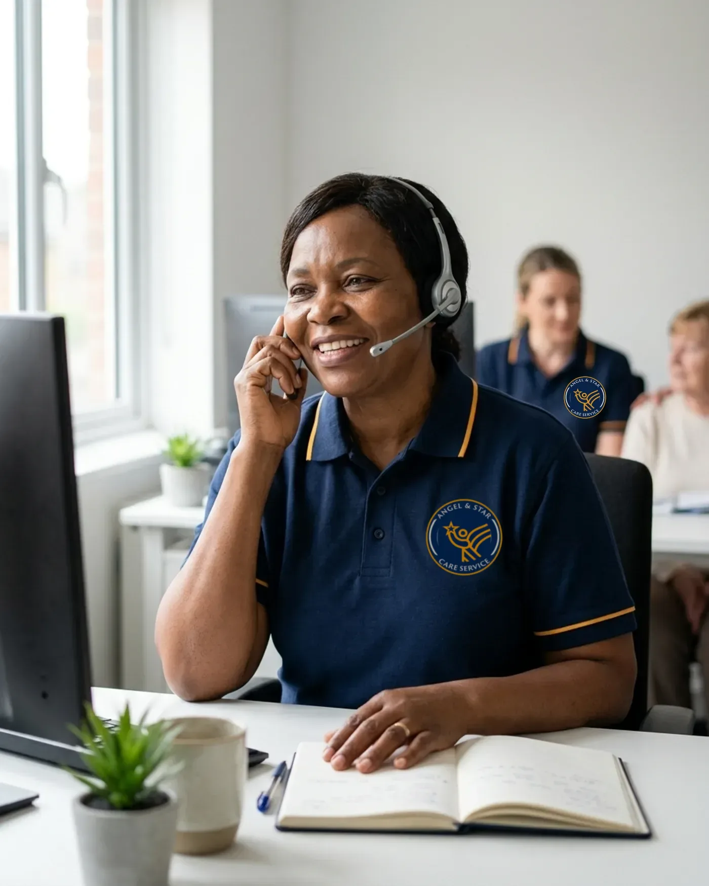 Angel & Star care coordinator answering a phone enquiry about care and support in Nuneaton, Warwickshire