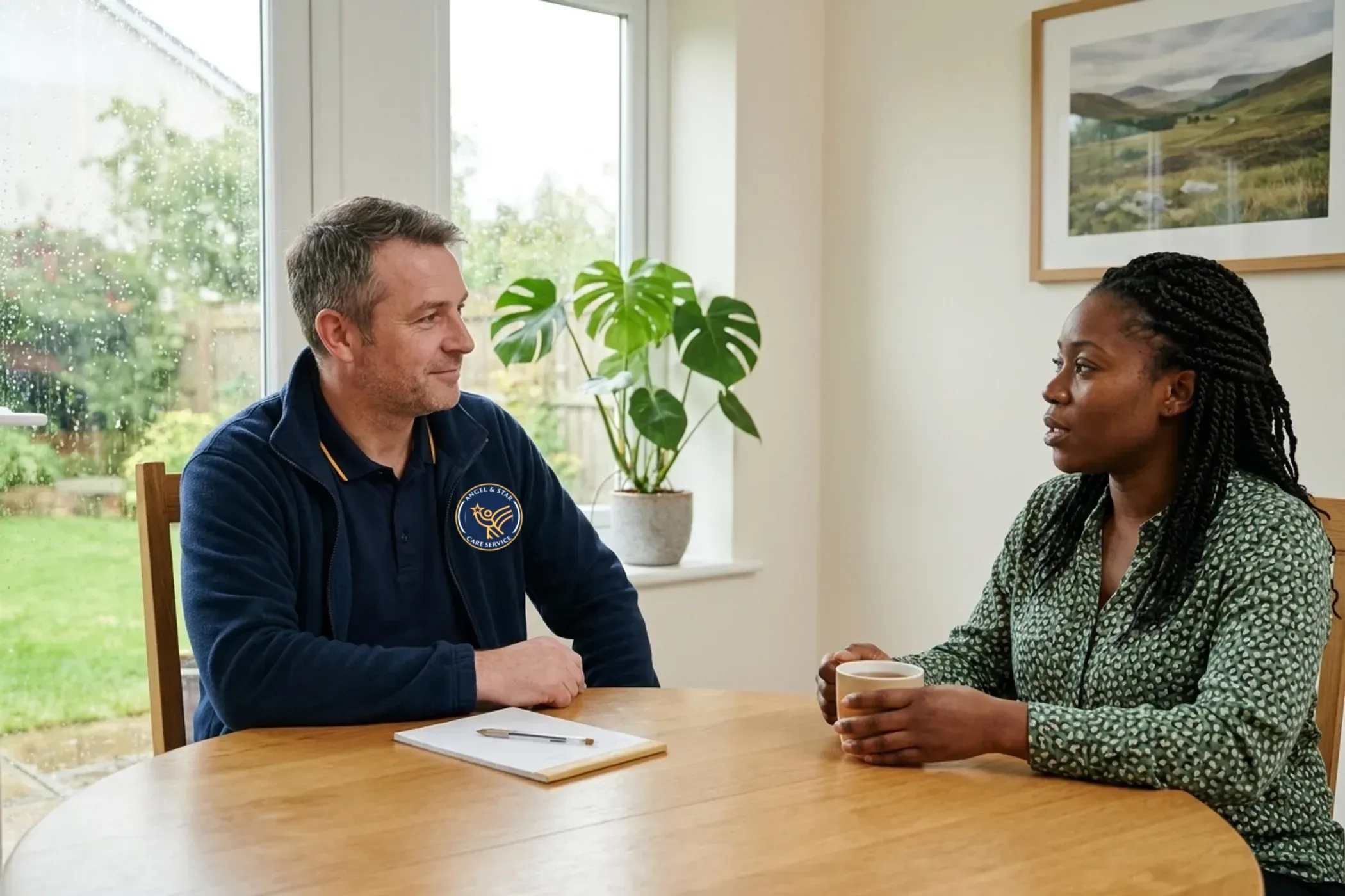 Angel & Star manager meeting a family member to talk about support at a care office in Nuneaton
