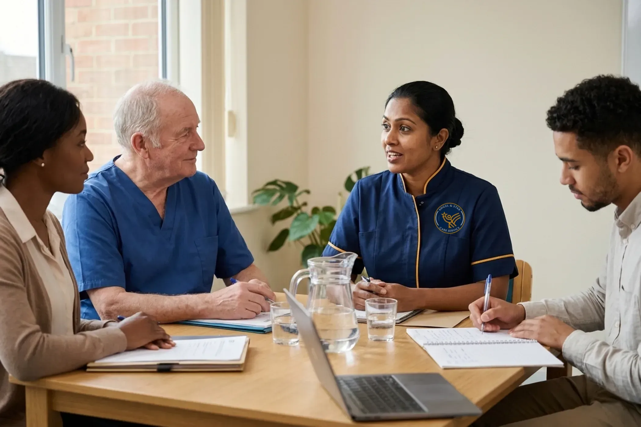 Angel & Star senior support worker in a multidisciplinary meeting with health and social care professionals in Warwickshire