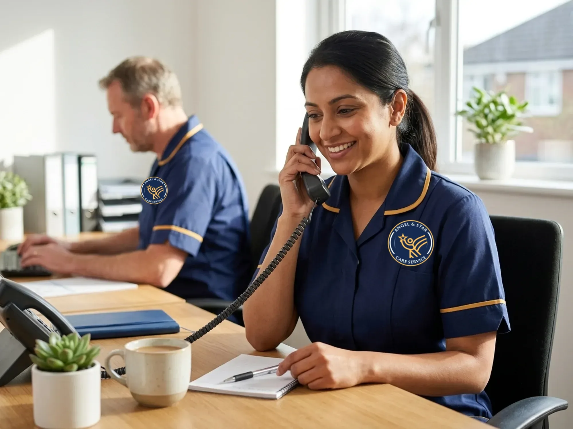 Friendly Angel & Star care coordinator taking a call about a care assessment at the Nuneaton office